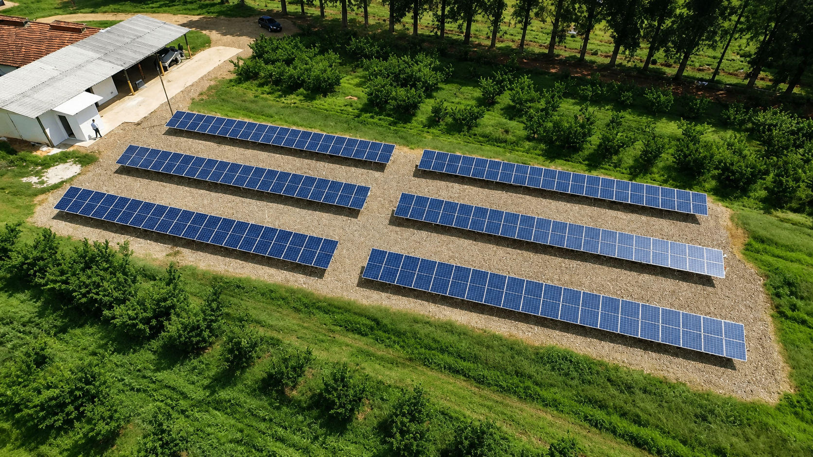 Projeto rural de energia solar realizado pela TIOSUN em propriedade da região